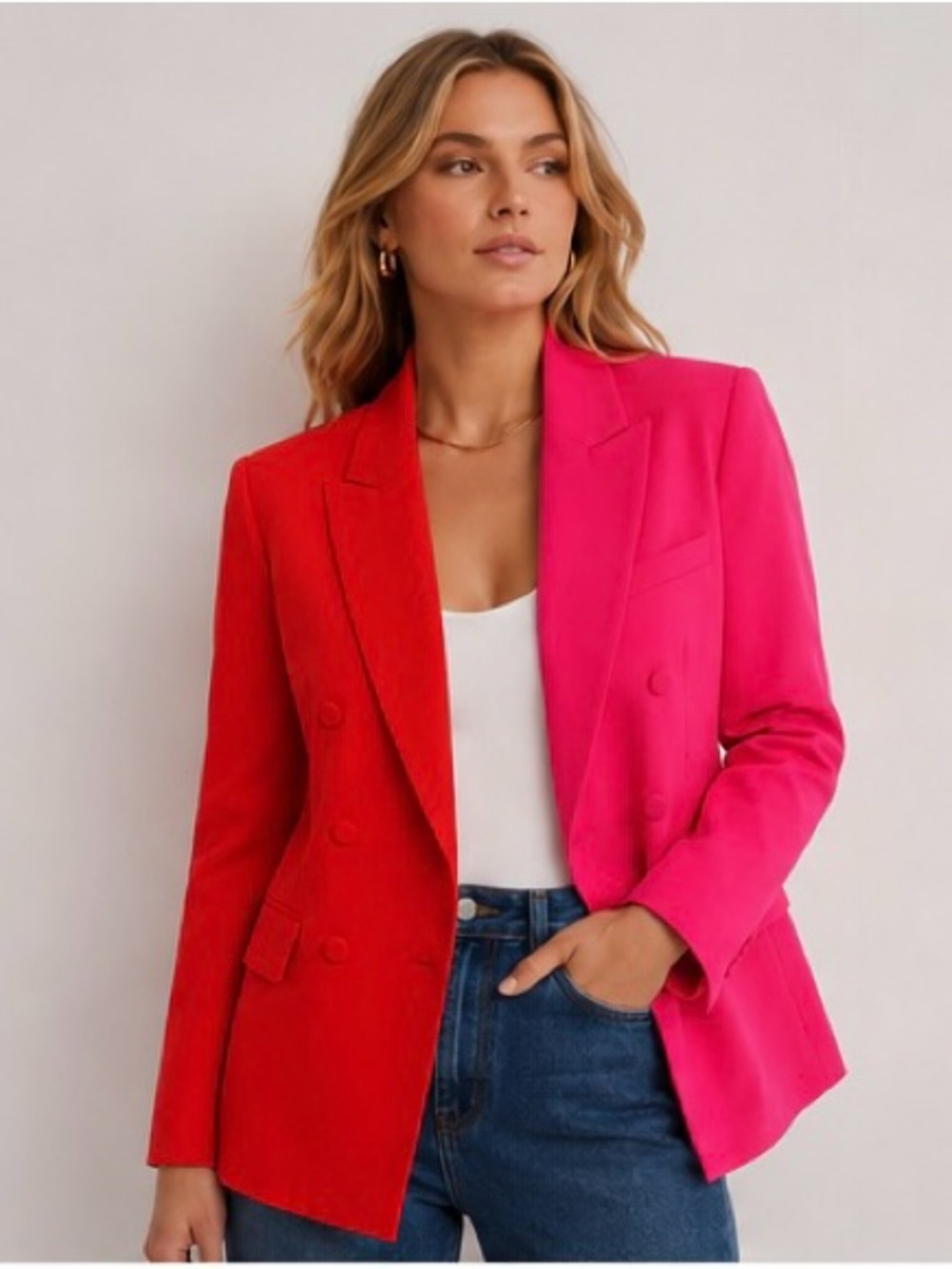 L’AGENCE Kenzie Colorblock Double-Breasted Blazer